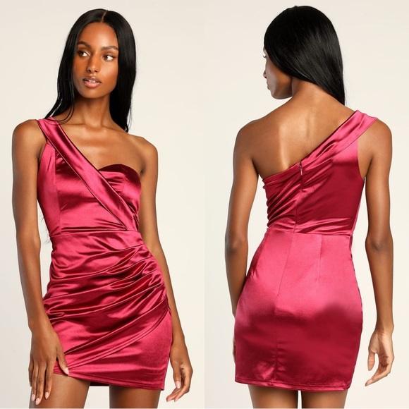 NWOT Lulus Remember My Name Magenta One-Shoulder Tulip Mini Dress‎ - Picture 1 of 9